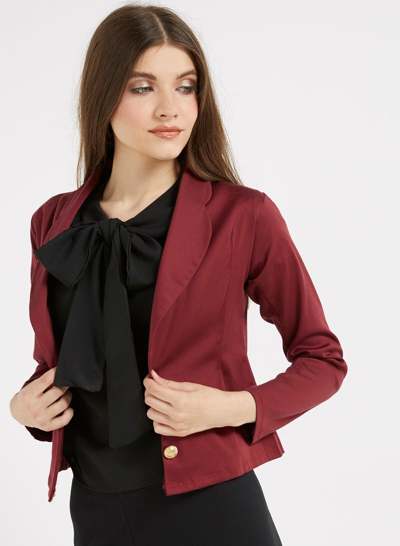 Golden Apple Solid Two Buttons Blazer Maroon  - Image 1