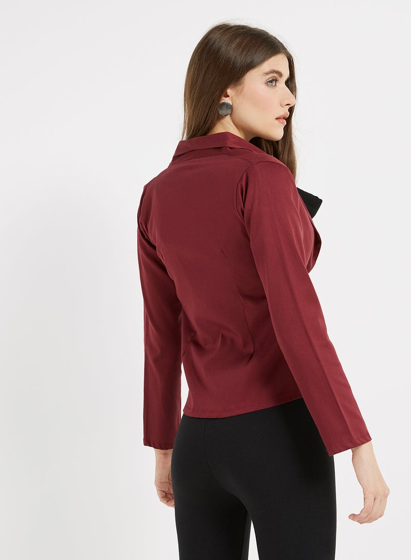 Golden Apple Solid Two Buttons Blazer Maroon  - Image 2