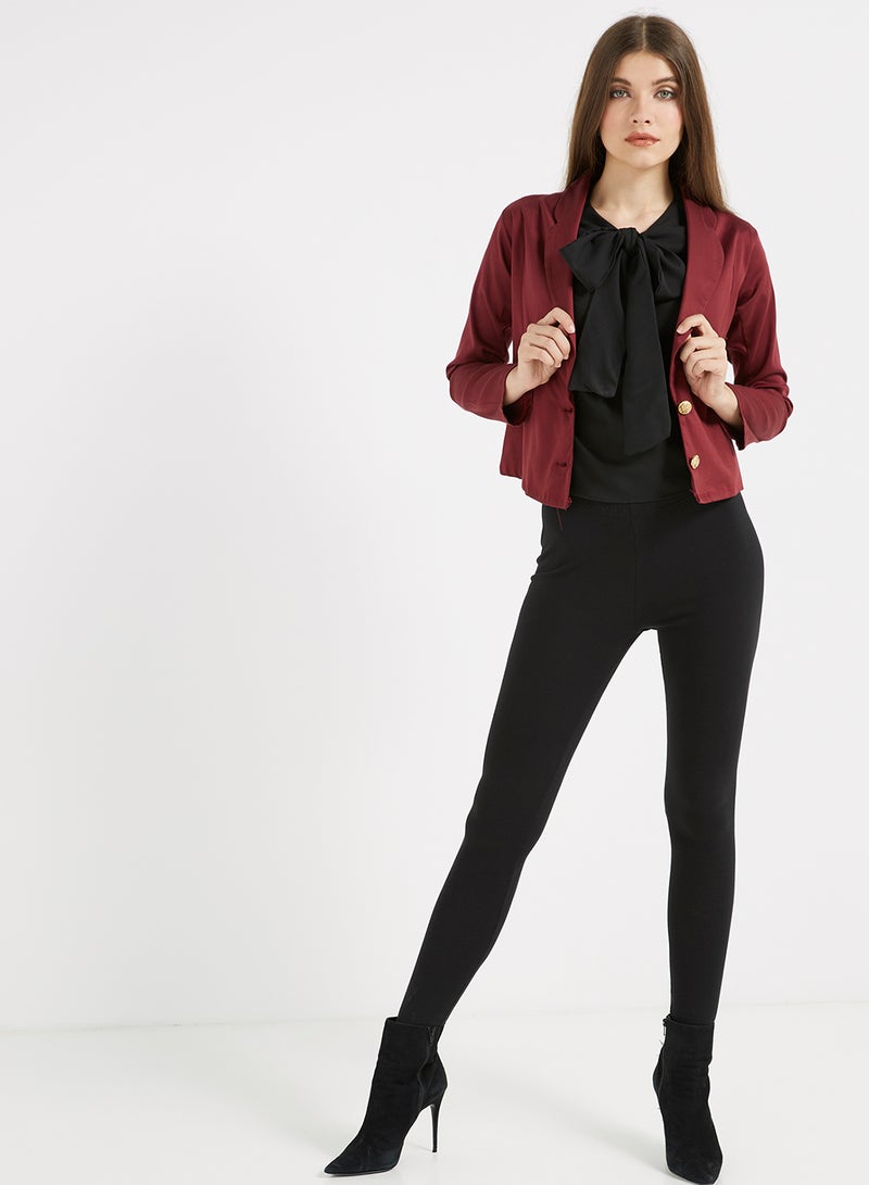 Golden Apple Solid Two Buttons Blazer Maroon  - Image 3