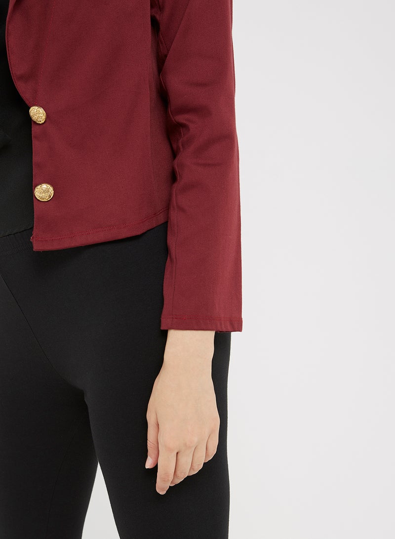 Golden Apple Solid Two Buttons Blazer Maroon  - Image 4