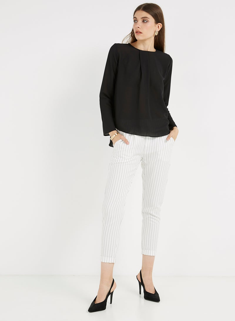 Golden Apple Chiffon Solid Long Sleeves Blouse Black  - Image 3