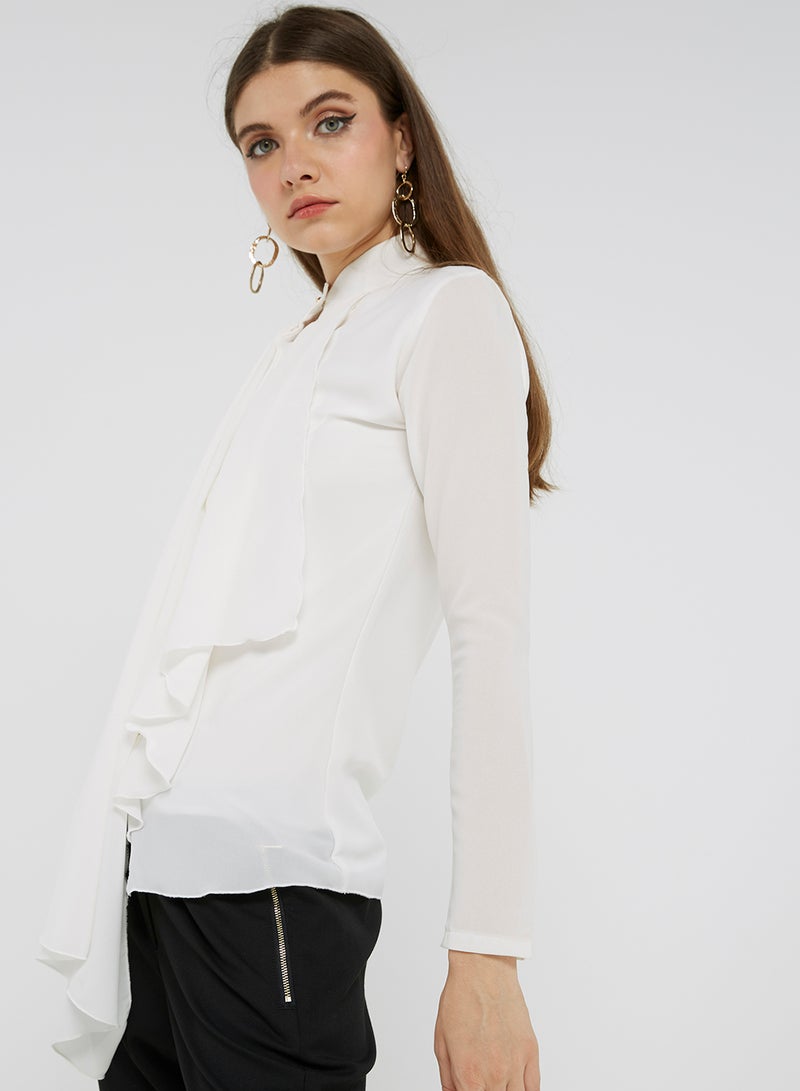 Golden Apple Chiffon Solid Long Sleeves Blouse Off White  - Image 1