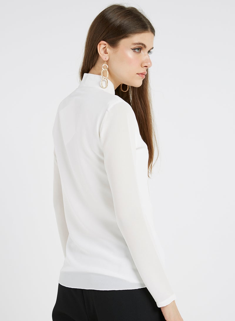 Golden Apple Chiffon Solid Long Sleeves Blouse Off White  - Image 2