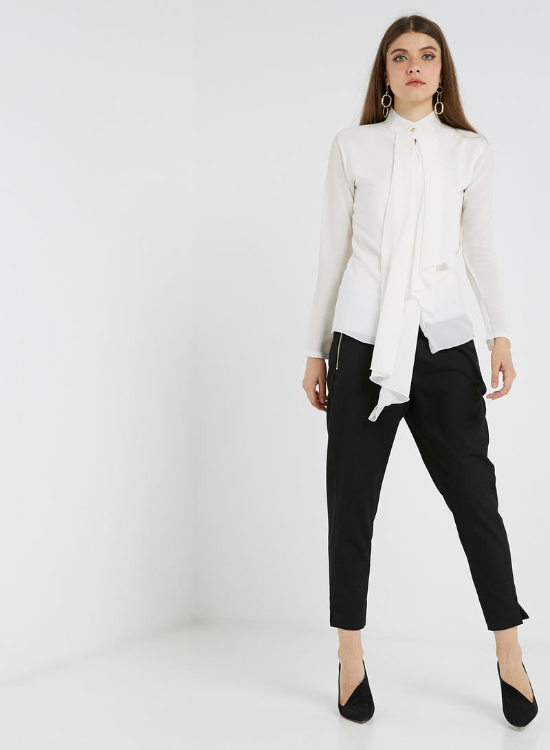 Golden Apple Chiffon Solid Long Sleeves Blouse Off White  - Image 3