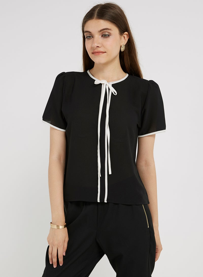 Golden Apple Front Stripes Detail Blouse Black/White  - Image 1