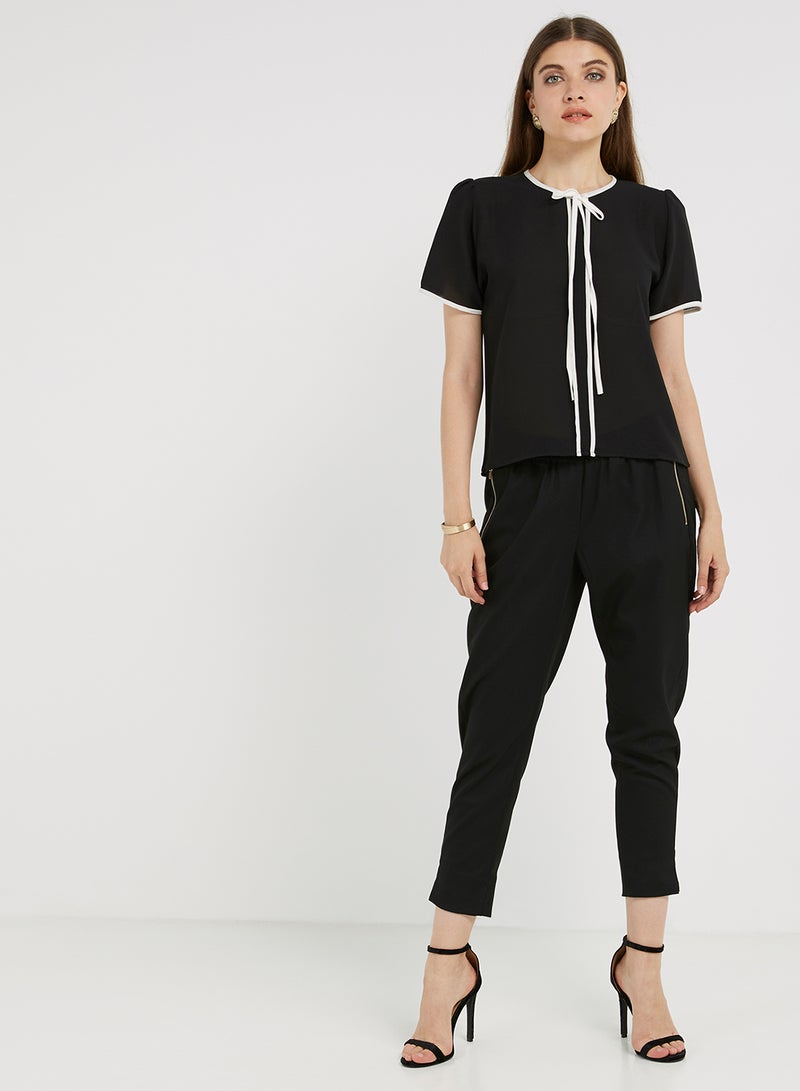 Golden Apple Front Stripes Detail Blouse Black/White  - Image 3