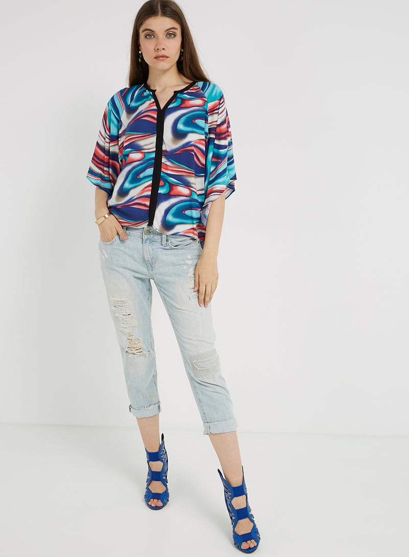 Golden Apple Printed Batwing Sleeves Top Multicolour  - Image 3