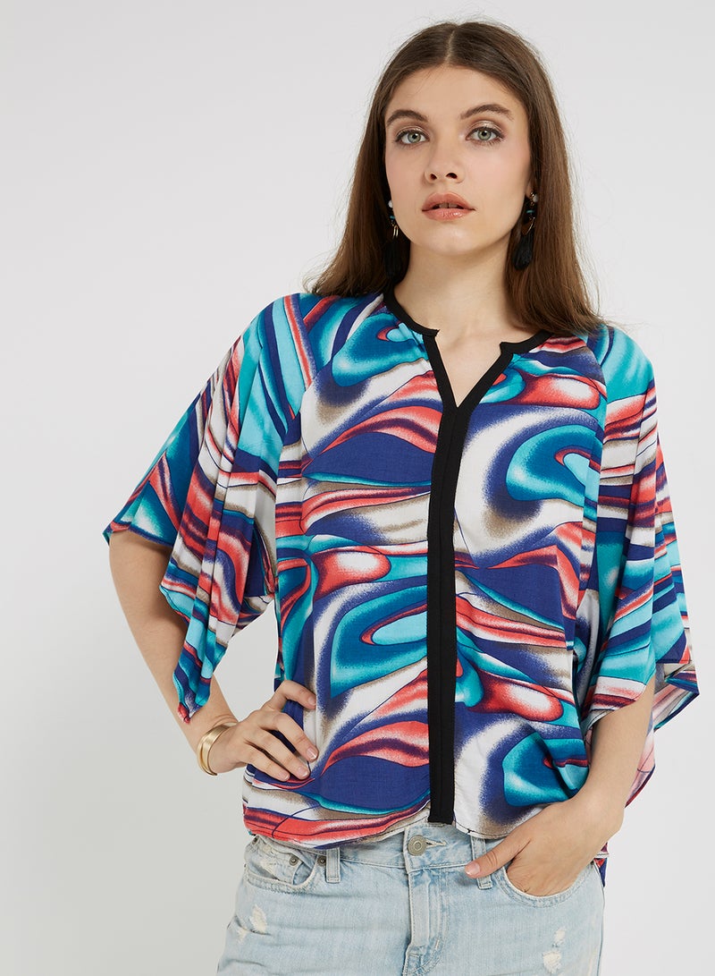 Golden Apple Printed Batwing Sleeves Top Multicolour  - Image 1