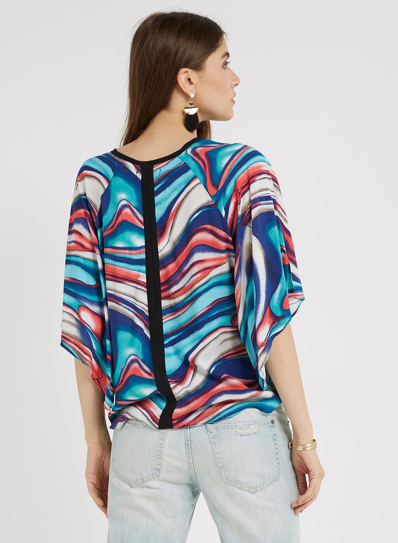 Golden Apple Printed Batwing Sleeves Top Multicolour  - Image 2