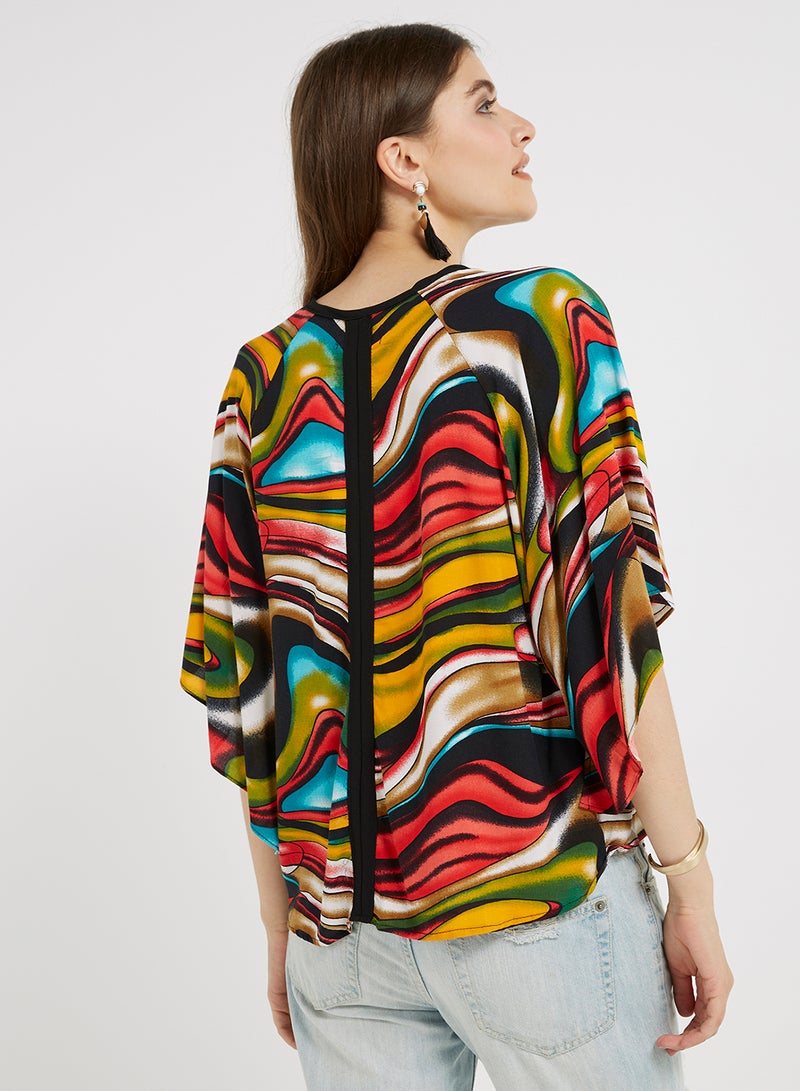 Golden Apple Printed Batwing Sleeves Top Multicolour  - Image 2