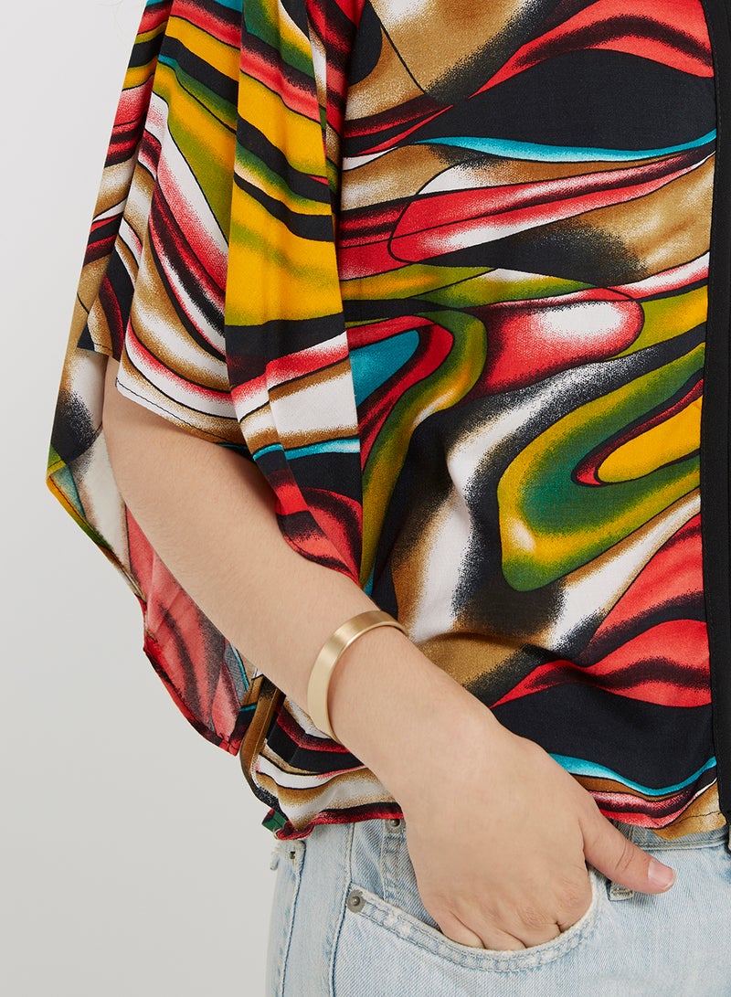 Golden Apple Printed Batwing Sleeves Top Multicolour  - Image 4