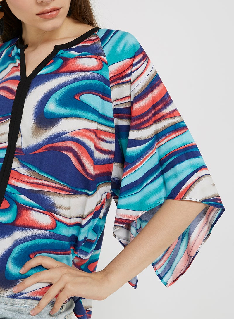 Golden Apple Printed Batwing Sleeves Top Multicolour  - Image 4