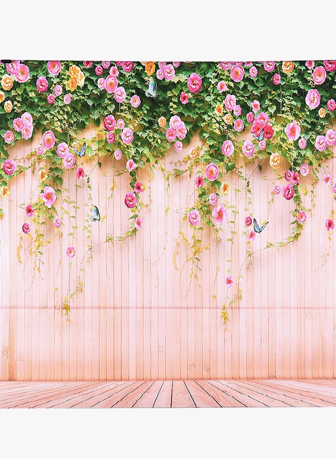 أندوير ستارة خلفية للتصوير الفوتوغرافي بنمط خشبت على هيئة زهور برتقالي/وردي/أخضر - Image 2