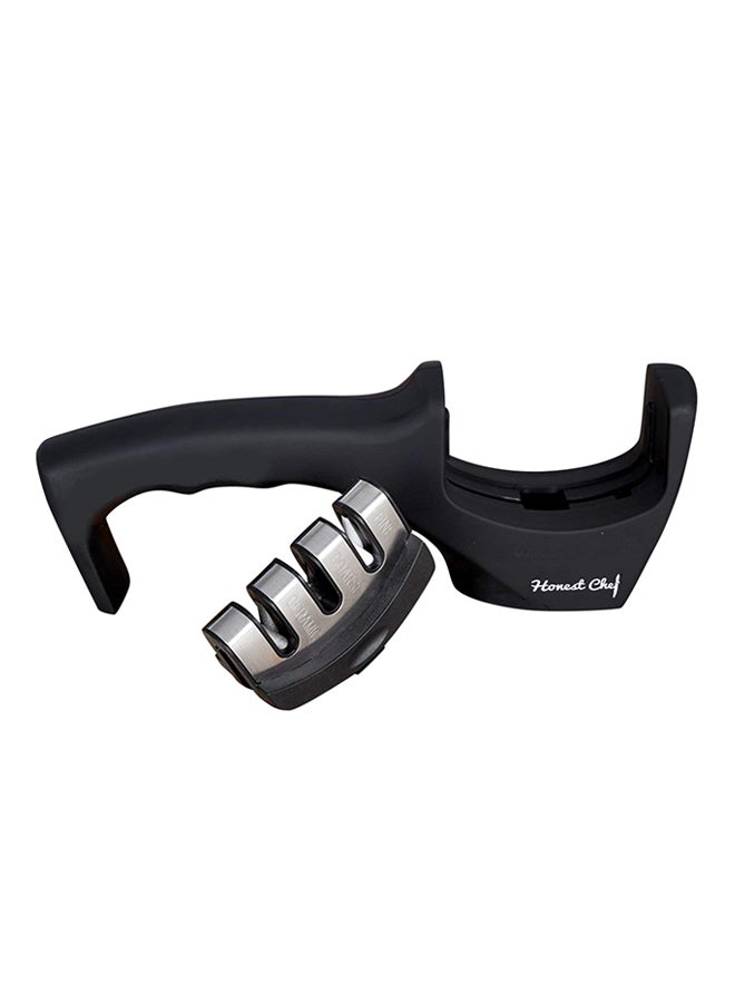 أداة شحذ السكاكين على ثلاث مراحل أسود/فضي 20x4.5x7.5سم - Image 1