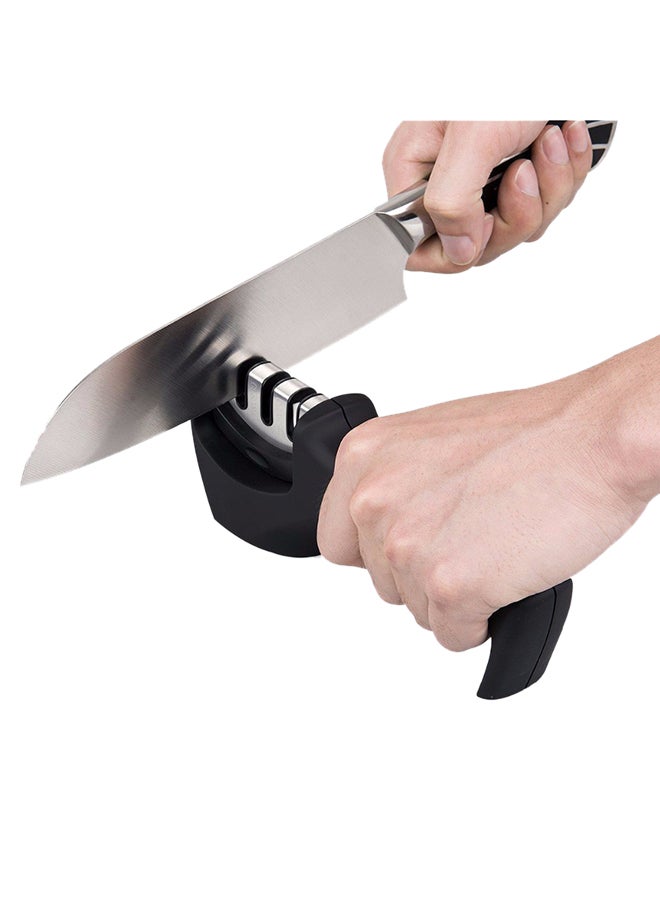 أداة شحذ السكاكين على ثلاث مراحل أسود/فضي 20x4.5x7.5سم - Image 3