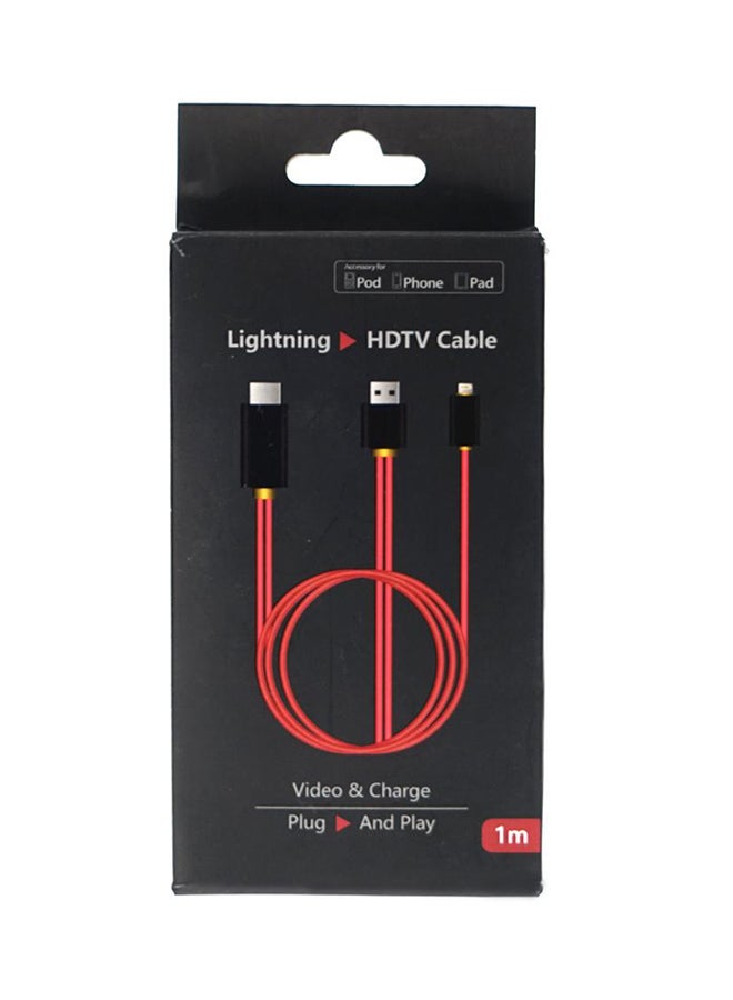 كابل صوت وصورة HDMI إلى Lightning أحمر وأسود - Image 2