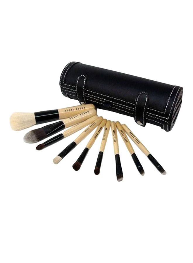 9-Piece Makeup Brush Set With Mirror Beige/Black