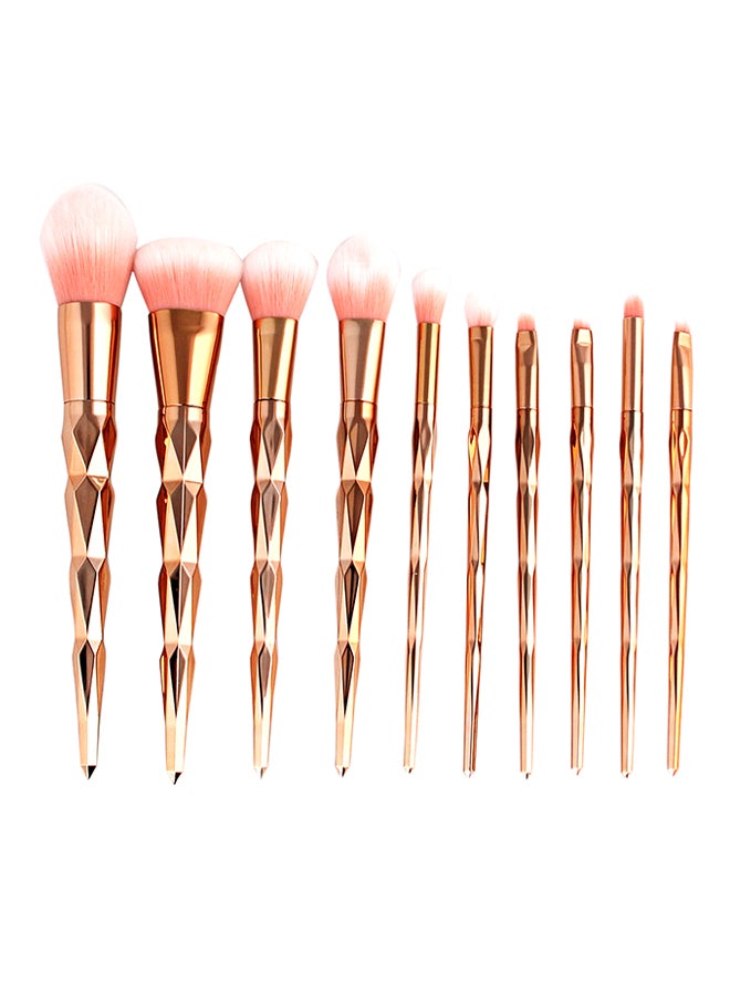 طقم فراشي مستحضرات تجميل مكون من 10 قطع ذهبي وردي