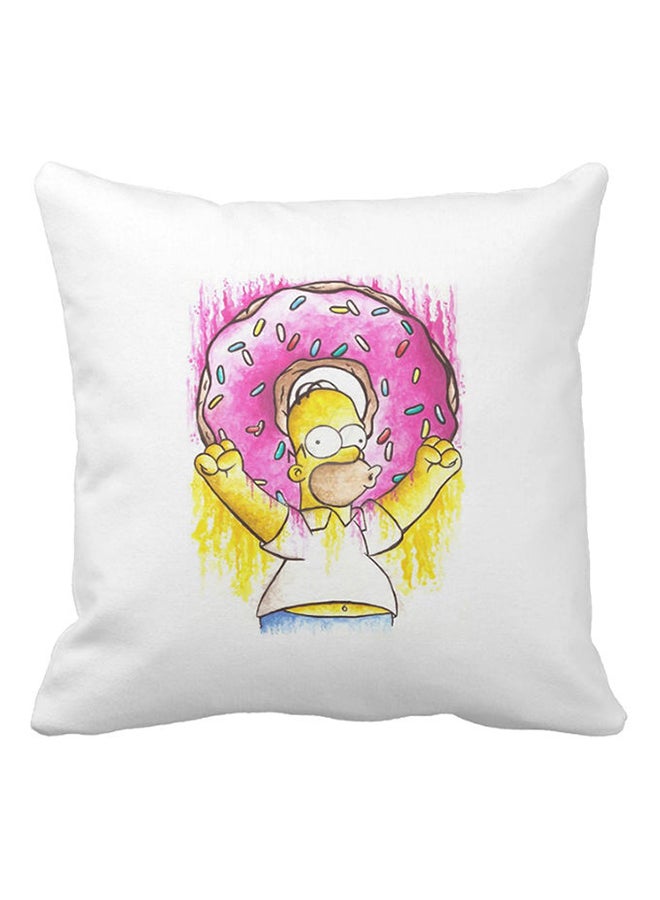 One Piece Simpson Donut Printed Pillow White/Pink/Yellow 40x40cm - Image 1