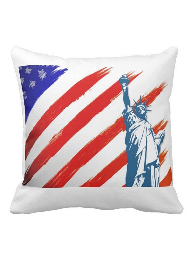 One Piece USA Flag and Statue Of Liberty Printed Pillow White/Red/Blue 40x40cm - Image 1