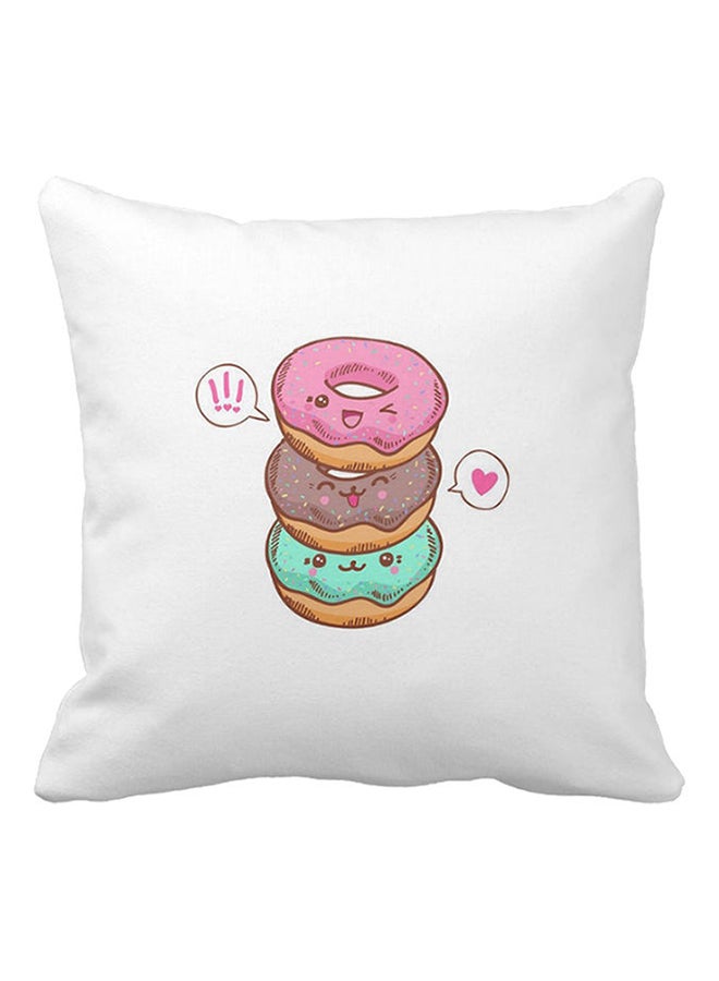 One Piece Cute Donuts Printed Pillow White/Brown/Green 40x40centimeter - Image 1