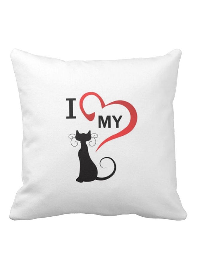 One Piece I Love My Cat Printed Pillow White/Black/Red 40x40cm - Image 1