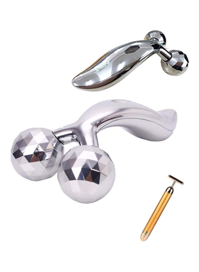 3D Body Face Roller Massager With 24K Gold T Bar Face Lifting Silver