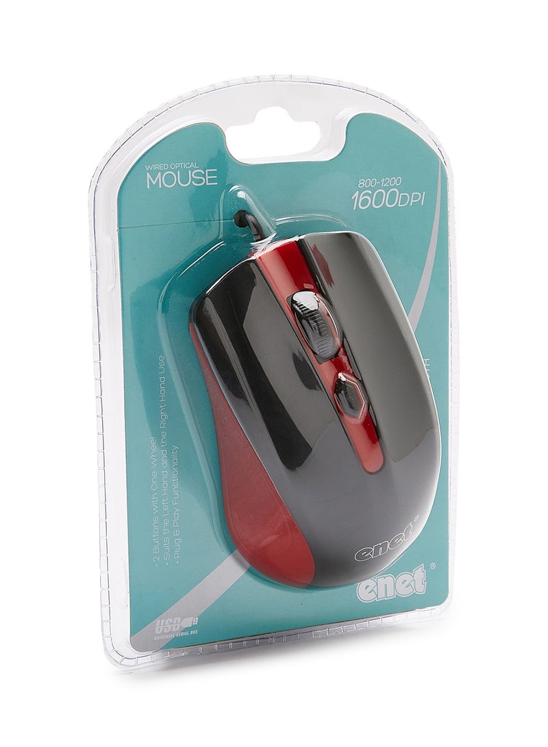 Enet Optical Wired Mouse Red/Black 