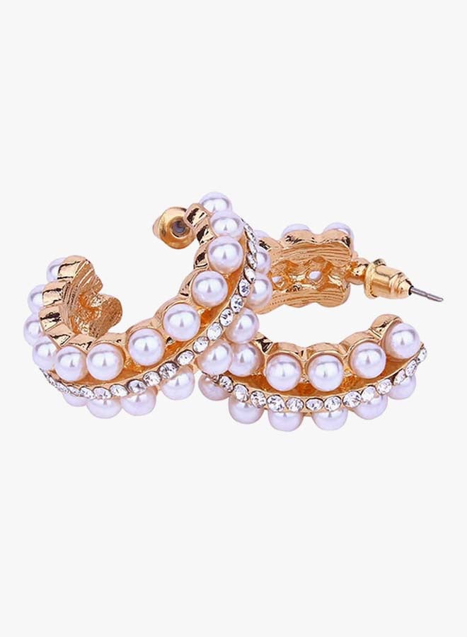 Generic - Pearl Studded Hoop Earrings - Image 1