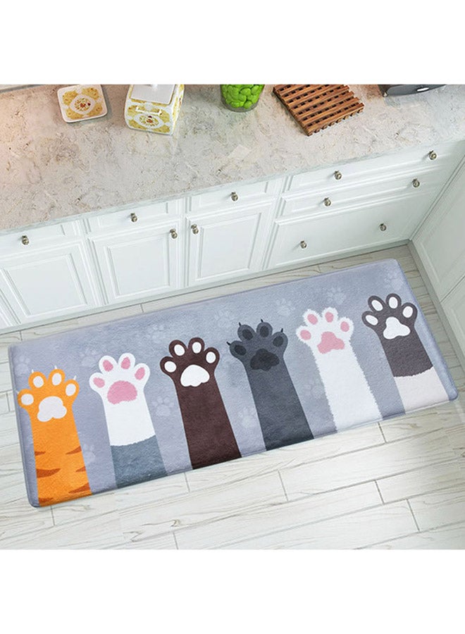 DEXI - Printed Cat's Paw Carpet Mat Grey/Yellow/White 120x45cm - Image 1