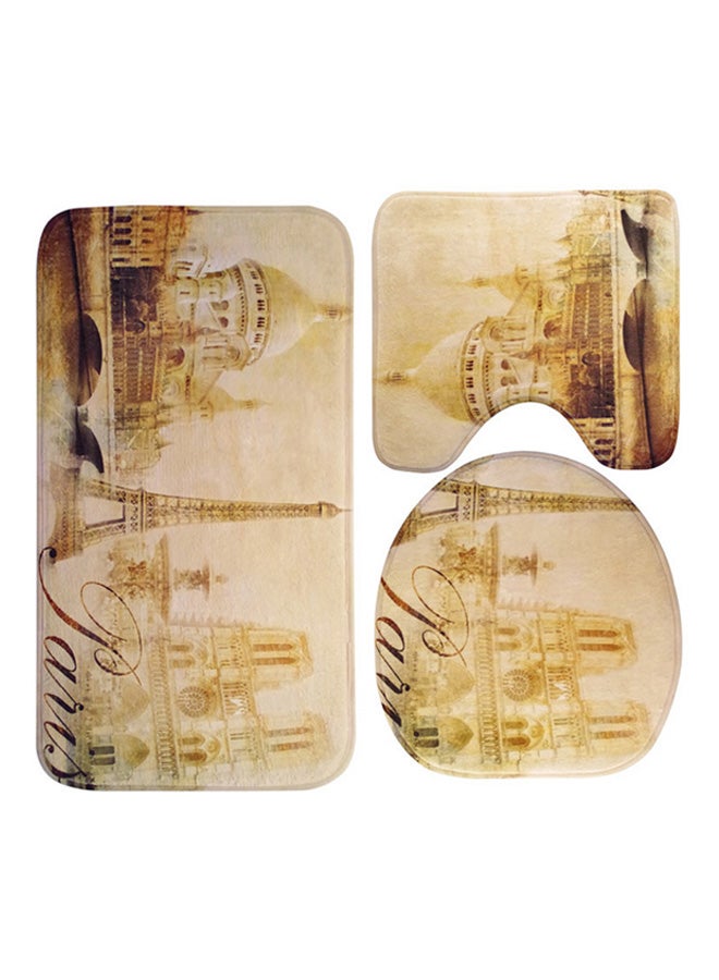 DEXI 3-Piece Bath Mat Accessory Set Beige/Brown/Blue