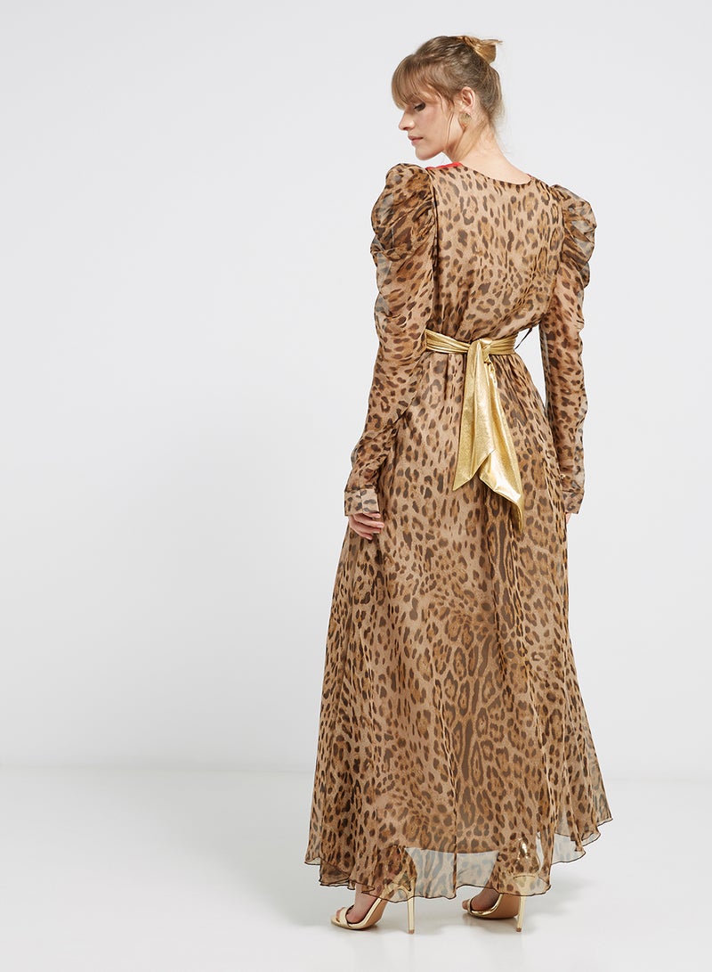 Golden Apple Leopard Print Long Sleeves Maxi Dress Red/Brown/Black  - Image 2