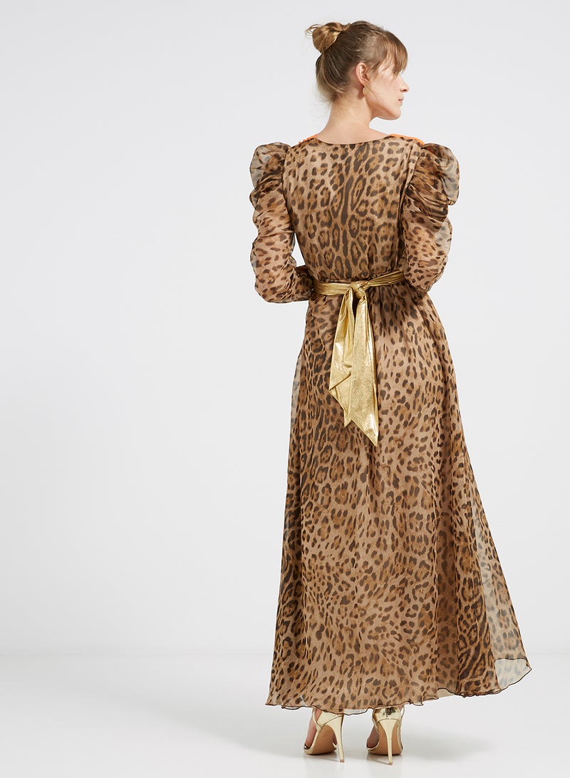 Golden Apple Leopard Print Long Sleeves Maxi Dress Orange/Brown/Black  - Image 2