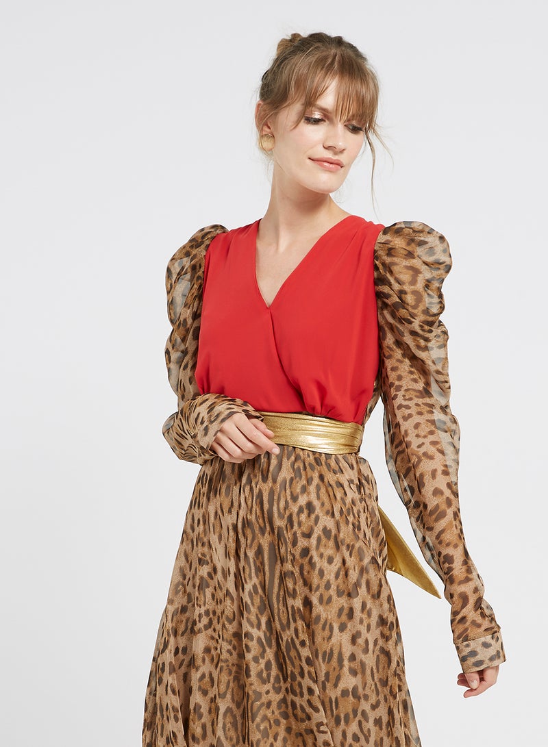 Golden Apple Leopard Print Long Sleeves Maxi Dress Red/Brown/Black  - Image 3