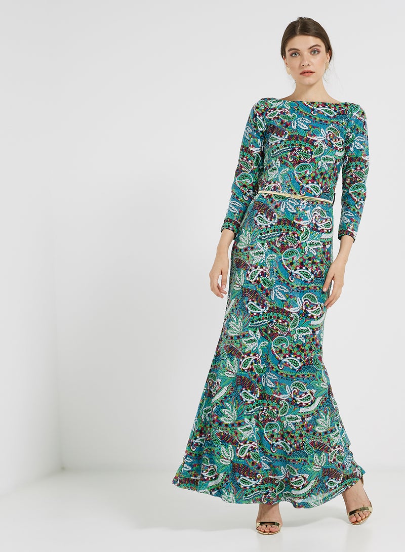 Golden Apple - Sequin Detailed Three Quarter Sleeves Maxi Dress Multicolour - Image 1
