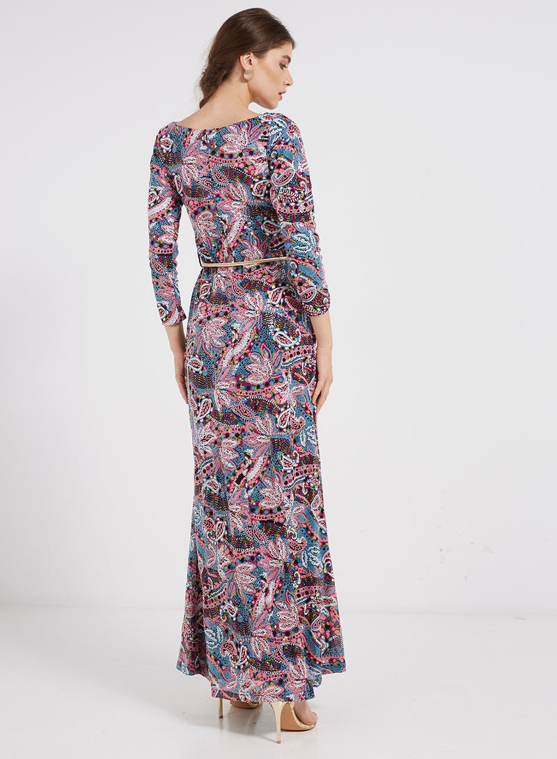Golden Apple - Sequin Detailed Three Quarter Sleeves Maxi Dress Multicolour - Image 1