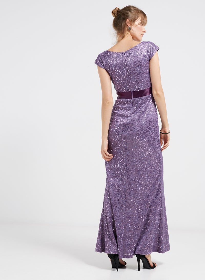 Golden Apple Sequin Detailed Solid Maxi Dress Purple  - Image 2
