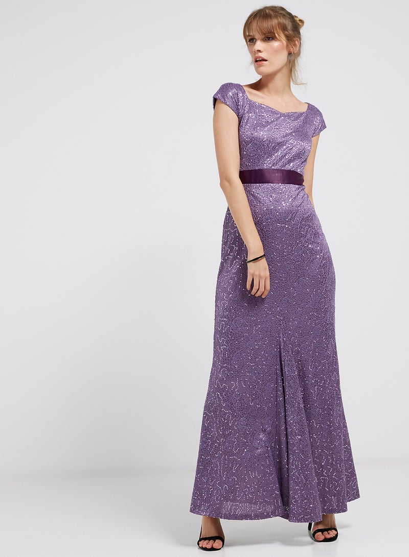 Golden Apple Sequin Detailed Solid Maxi Dress Purple  - Image 1