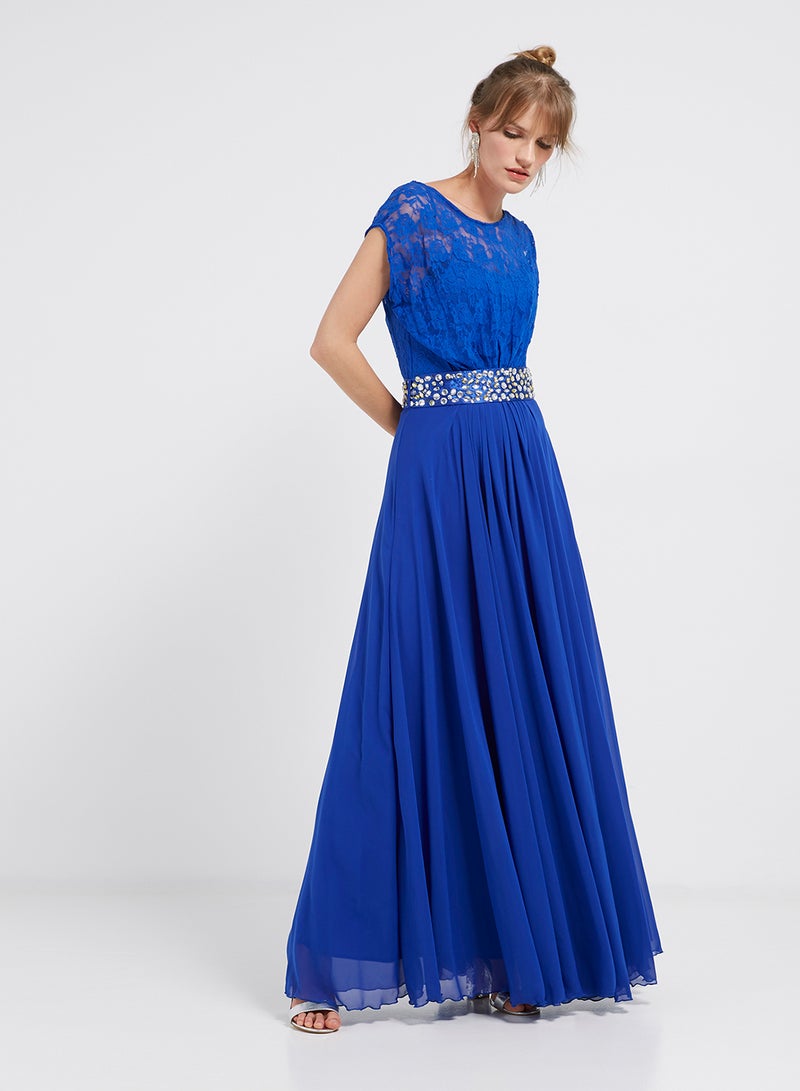 Golden Apple Lace Detailed Maxi Dress Royal Blue  - Image 1