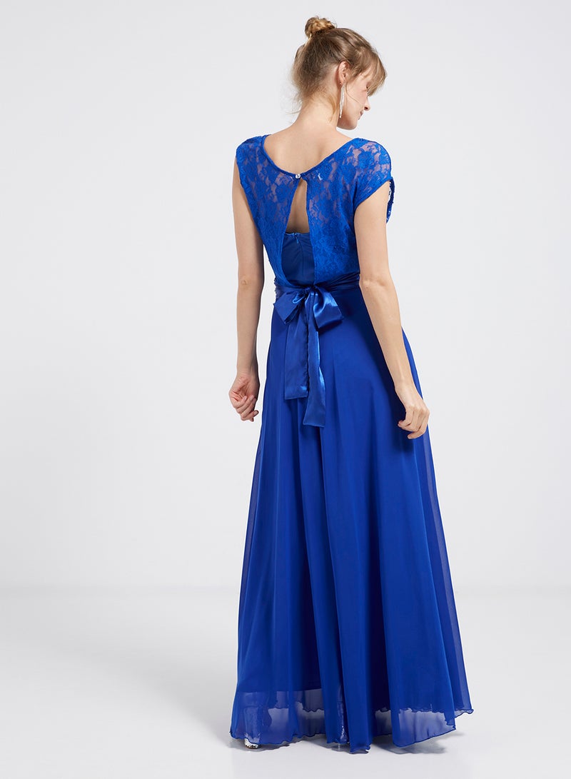 Golden Apple Lace Detailed Maxi Dress Royal Blue  - Image 2