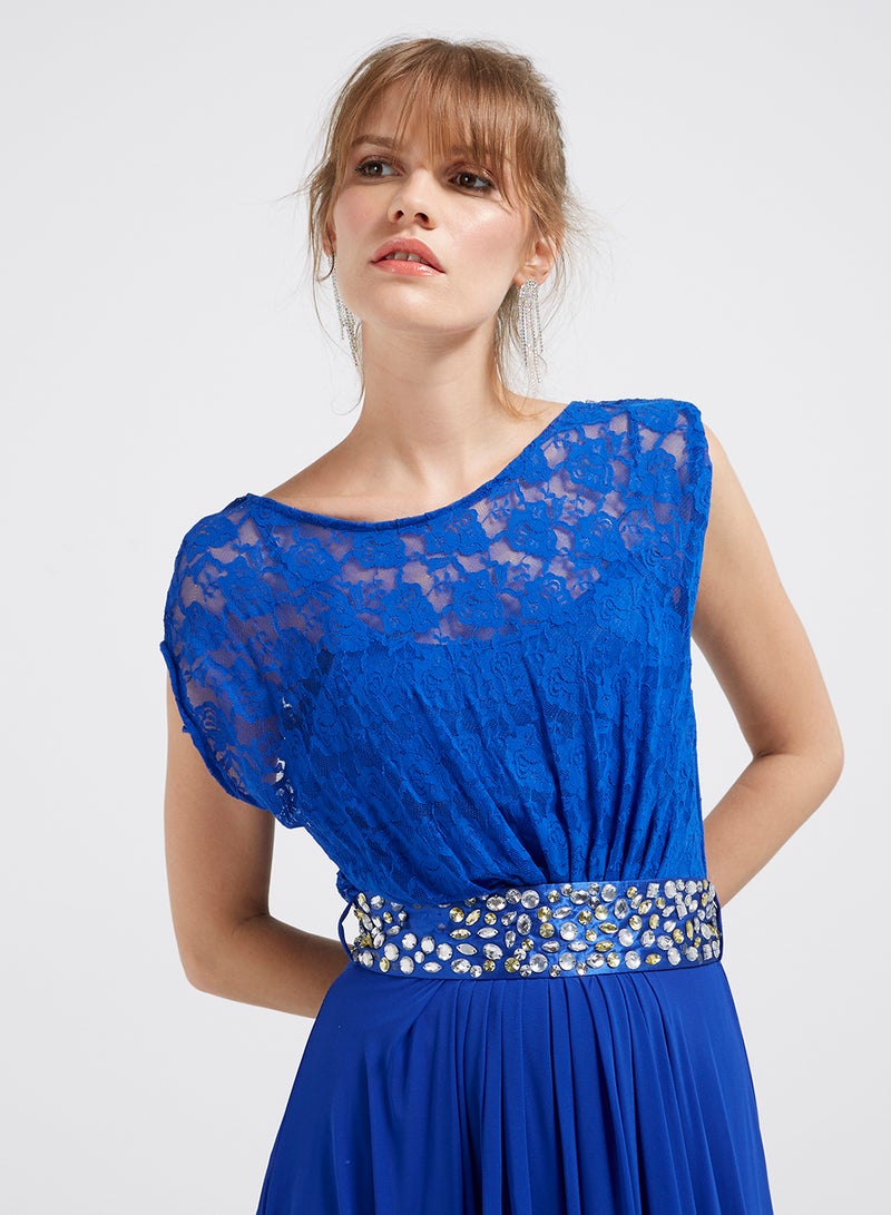 Golden Apple Lace Detailed Maxi Dress Royal Blue  - Image 3