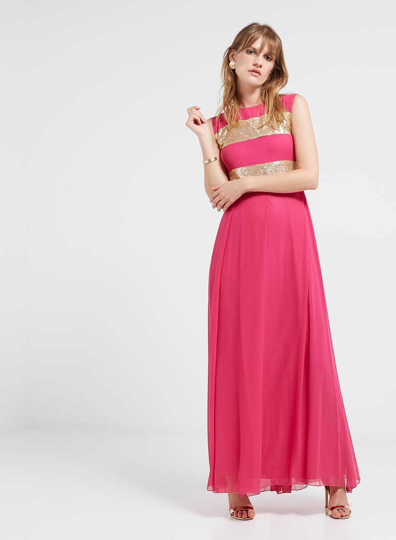 Golden Apple Sequin Detailed Sleeveless Maxi Dress Pink/Gold  - Image 1