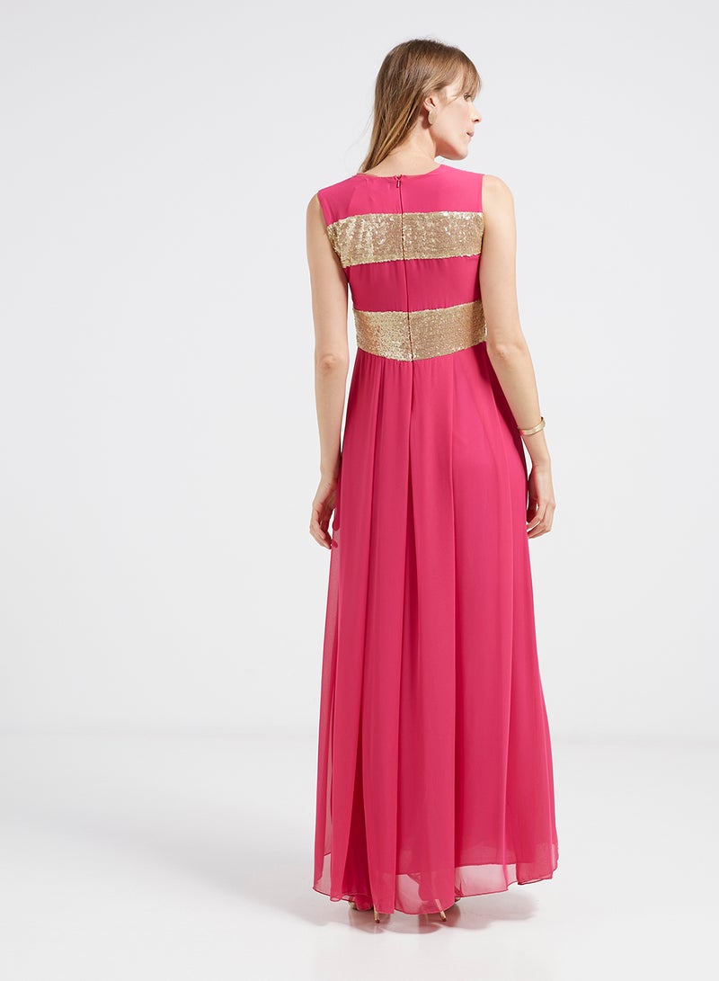 Golden Apple Sequin Detailed Sleeveless Maxi Dress Pink/Gold  - Image 2