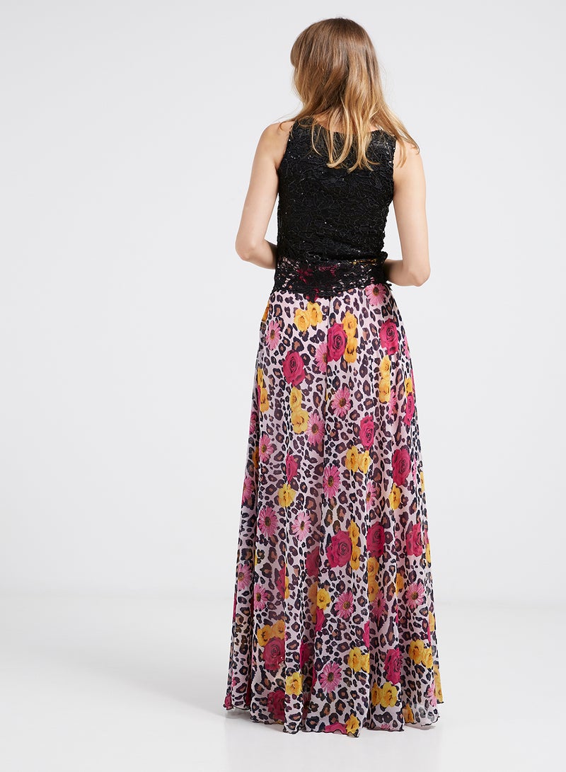 Golden Apple Lace Detailed Flared Hemline Maxi Dress Multicolour  - Image 2