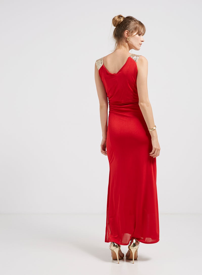 Golden Apple - Sequin Detailed Sleeveless Maxi Dress Red - Image 1