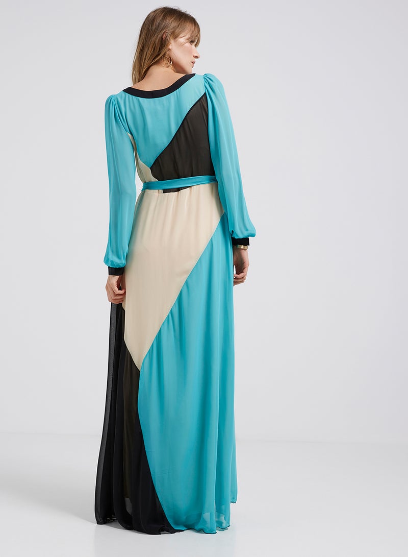 Golden Apple - Round Neck Maxi Dress With Self Tie Knot Multicolour - Image 1