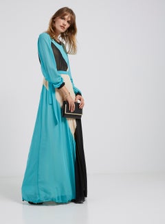 Round Neck Maxi Dress With Self Tie Knot Multicolour