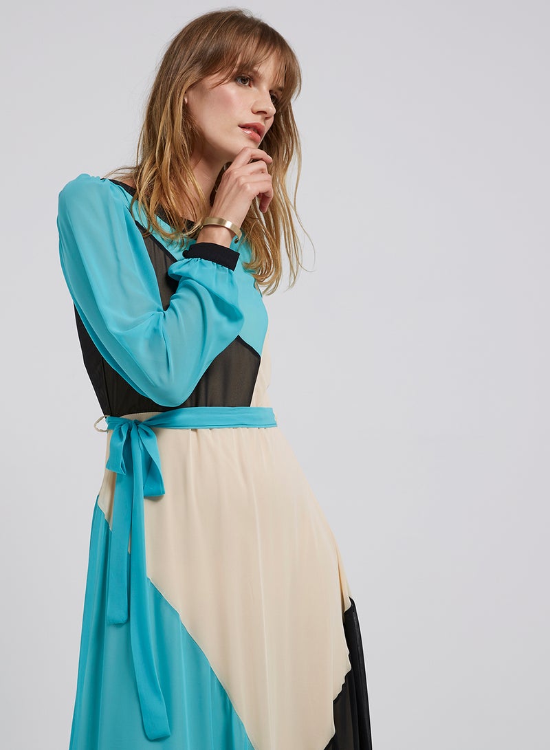 Golden Apple - Round Neck Maxi Dress With Self Tie Knot Multicolour - Image 1