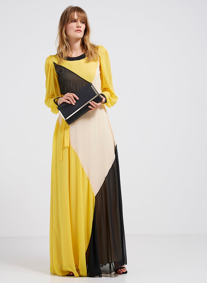 Golden Apple - Round Neck Maxi Dress With Self Tie Knot Multicolour - Image 1