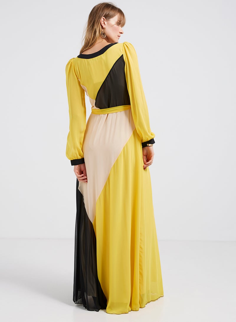 Golden Apple - Round Neck Maxi Dress With Self Tie Knot Multicolour - Image 1